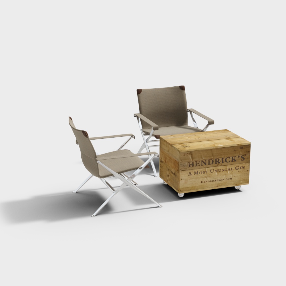 Minimalist Lounge Chair 3D Model – Light Brown Fabric & Metal