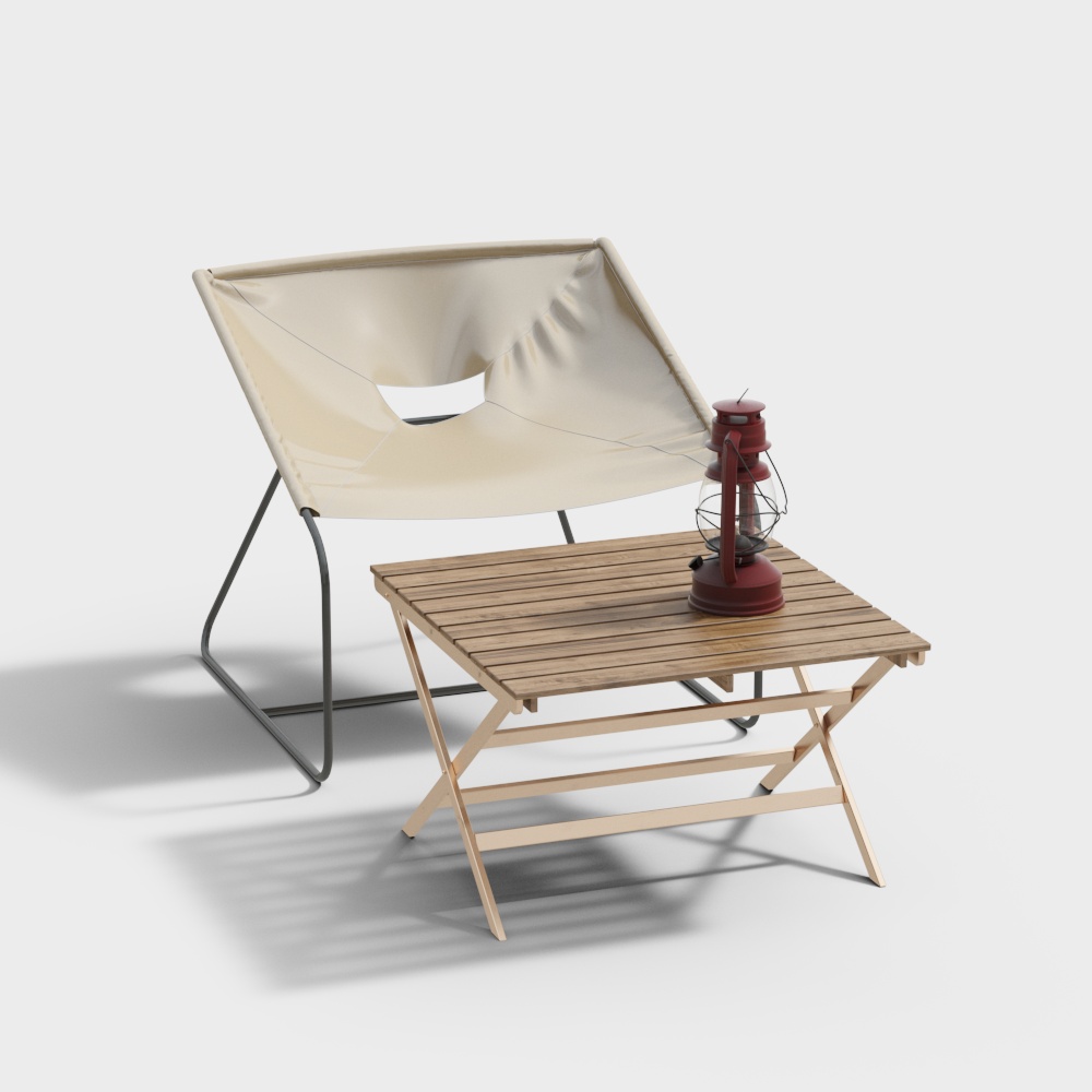 Camping Tent and Folding Table 3D Model – Low-Poly Outdoor Set