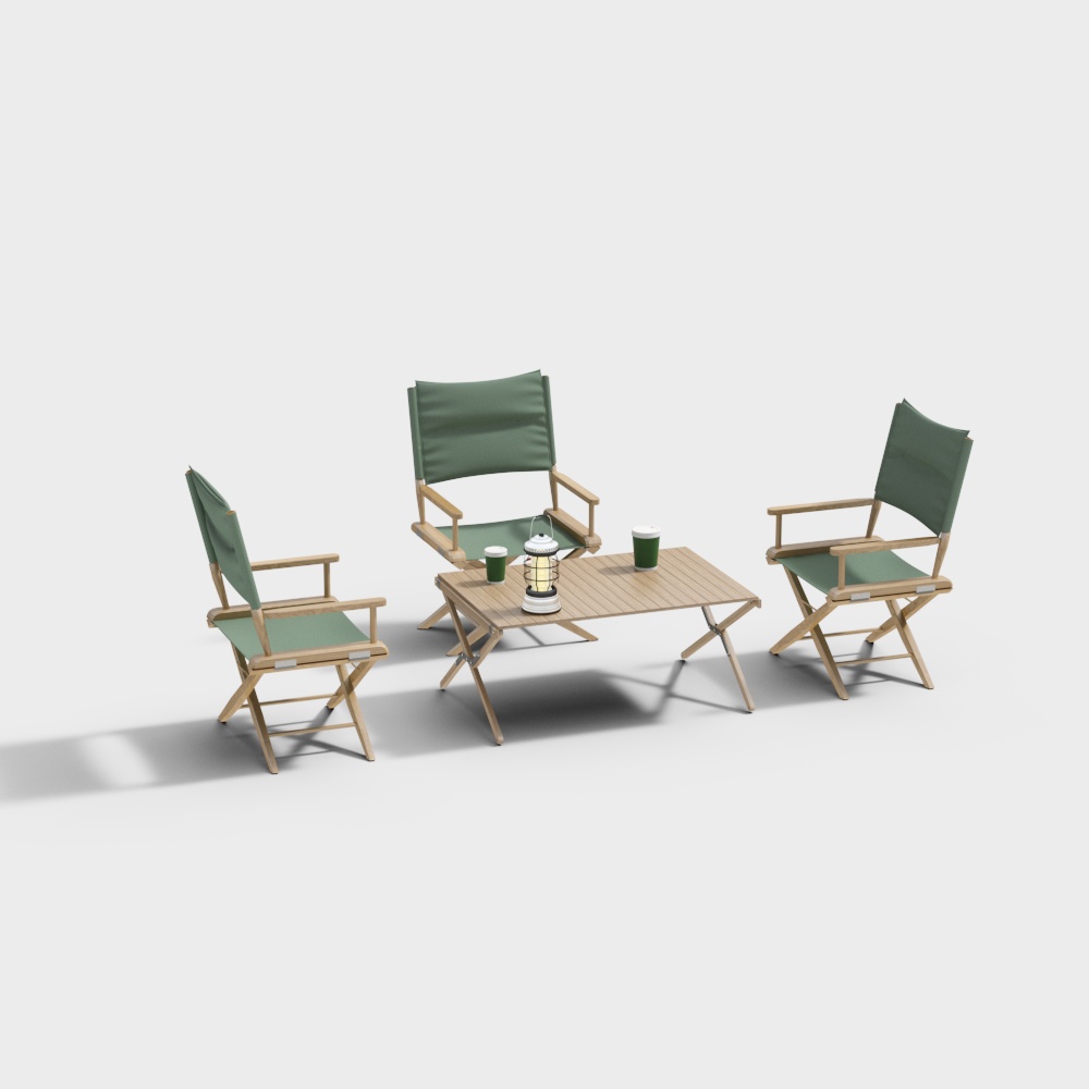 Cozy Outdoor Folding Chair & Table 3D Model – Wooden Set
