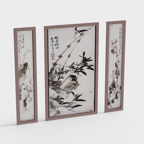 Ink Rhythm Triptych Screen 3D model