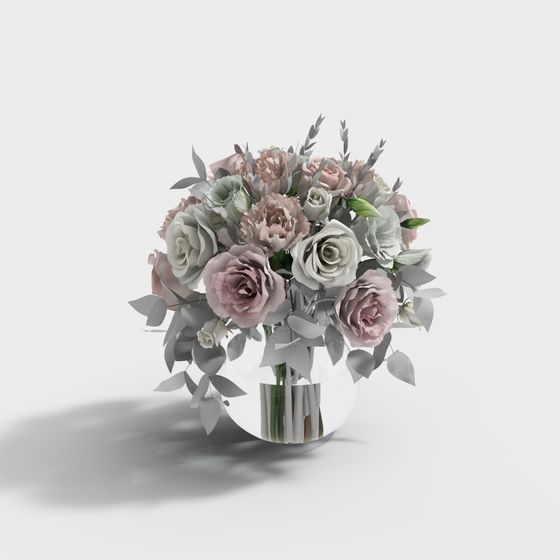 Stunning Bouquet in Glass Vase 3D model