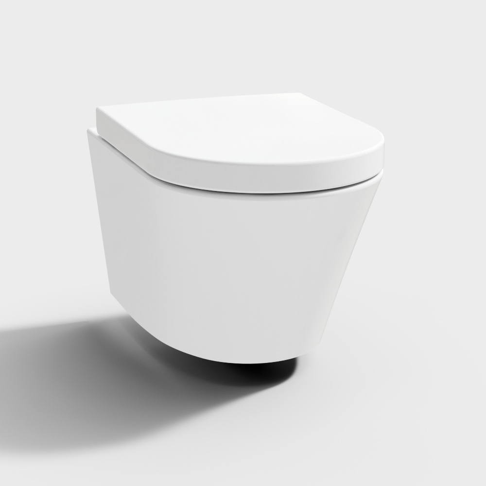 Modern Minimalist Floating Toilet 3D Model – Low-Poly White Design