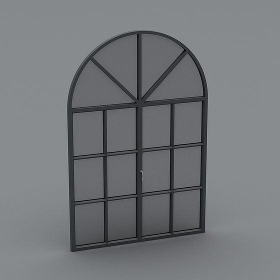 Black Arched Double Vent Steel Window 3D Model