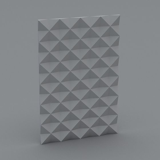 White geometric wall panel with raised triangle pattern on grey background