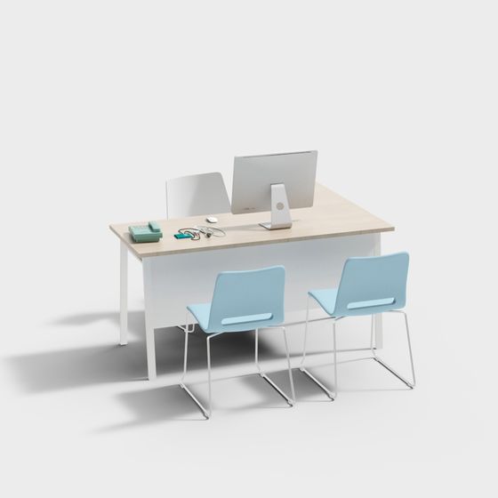 Stylish Dual Desk and Chair Set 3D model