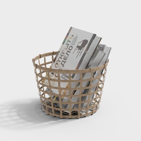 Low-Poly Bamboo Woven Magazine Basket 3D model