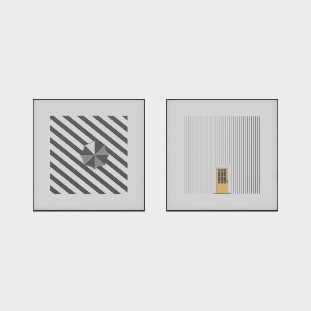 Creative Black and White Decorative Painting 3D Model