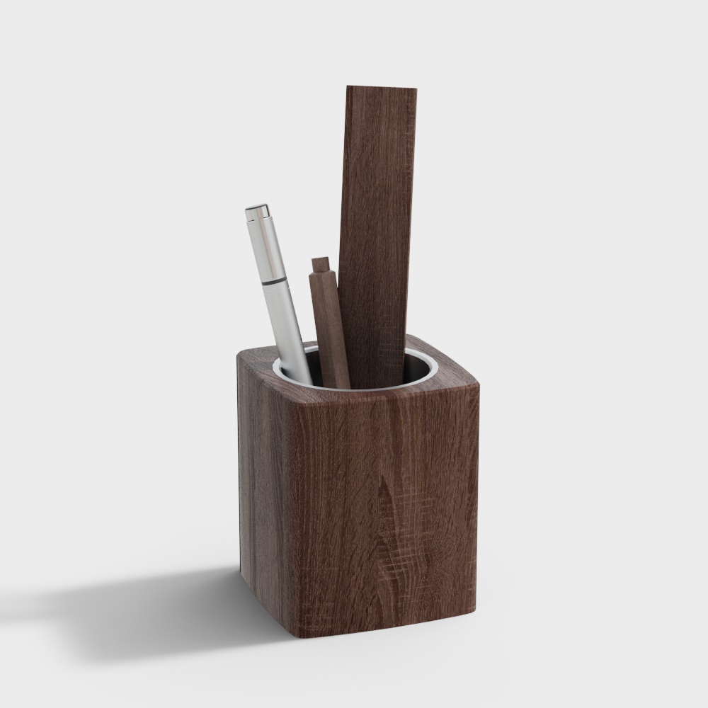 Stylish Wooden Pen Holder 3D model