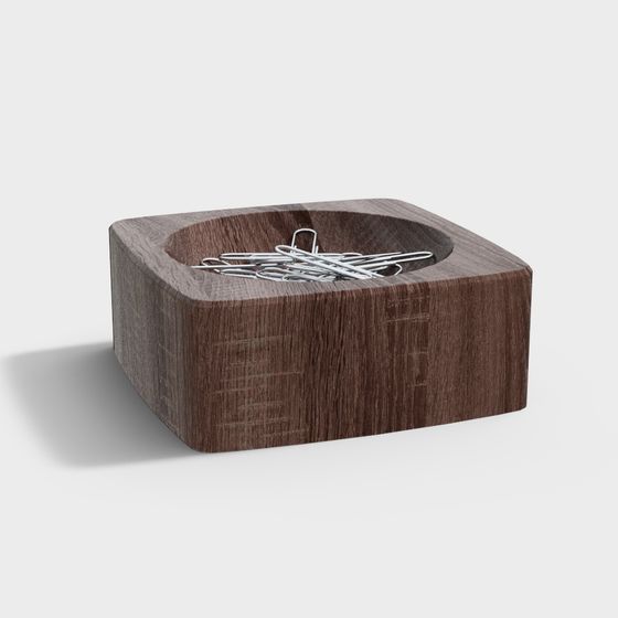 Stylish Low-Poly Wooden Paper Clip Box 3D model