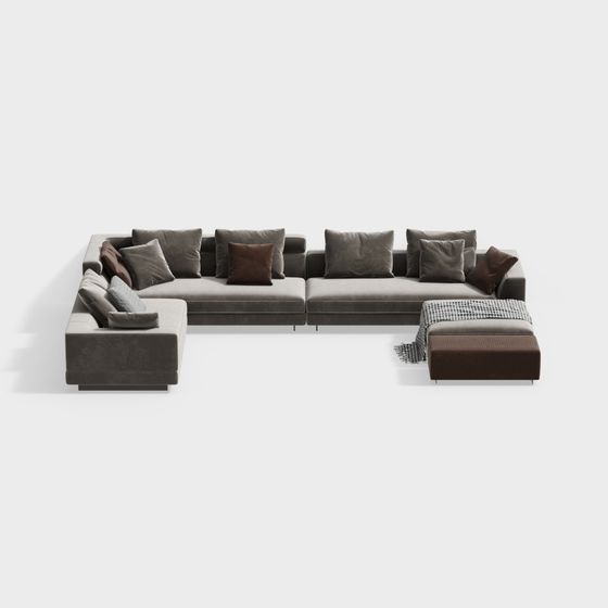 MasaSanty Modern Fabric U-Shape Sofa 3D Model in Brown