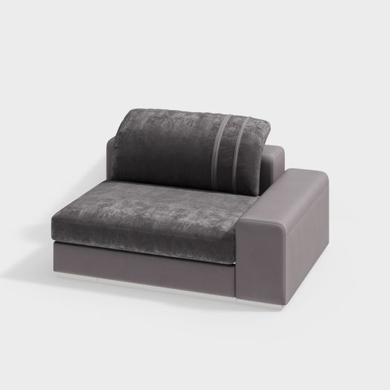 Stylish Grey Velvet and Leather Sofa 3D model