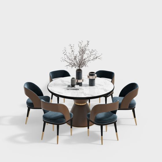 Elegant Round Table and Chair Set 3D model
