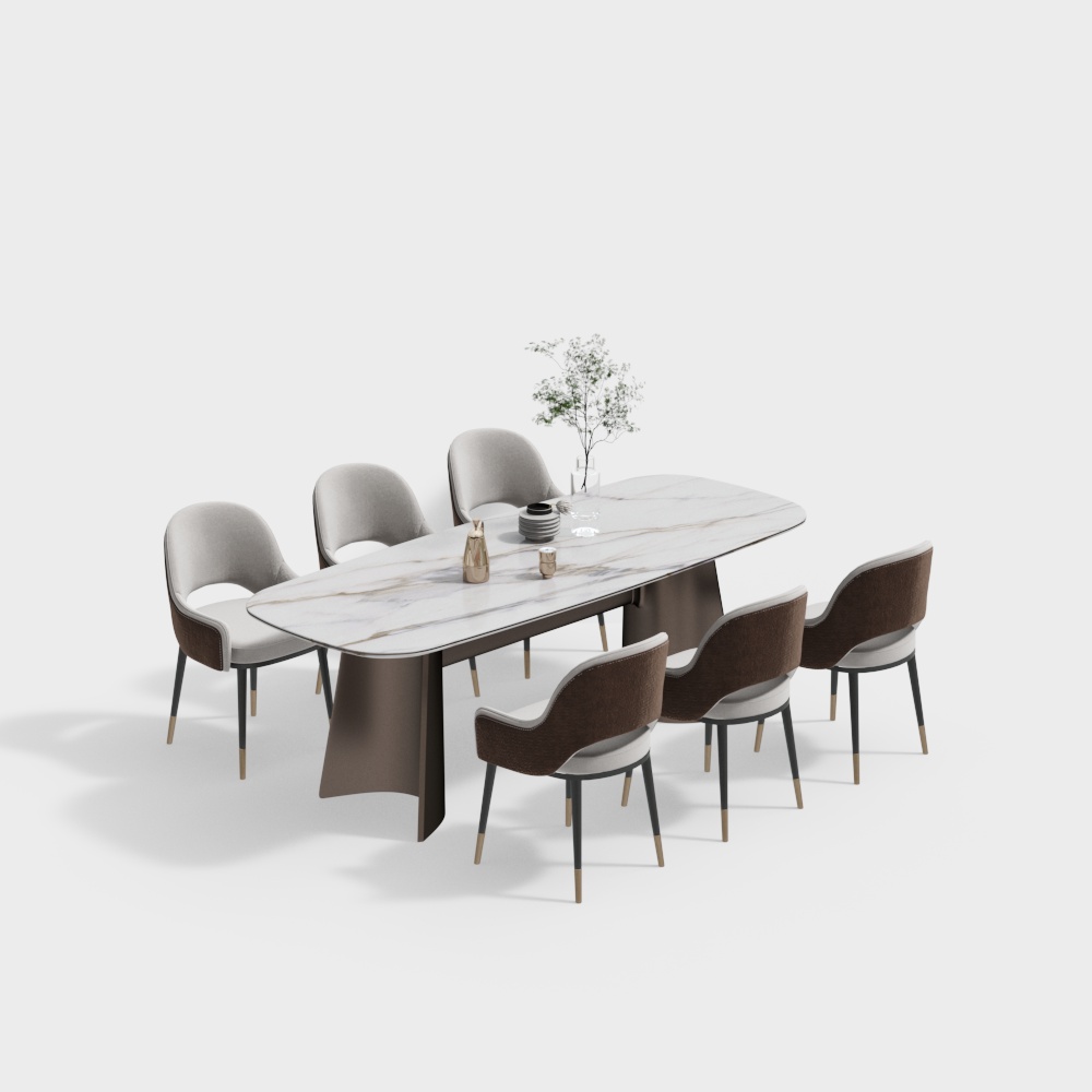 Marble Dining Table and Leather Chair Set – Realistic Interior