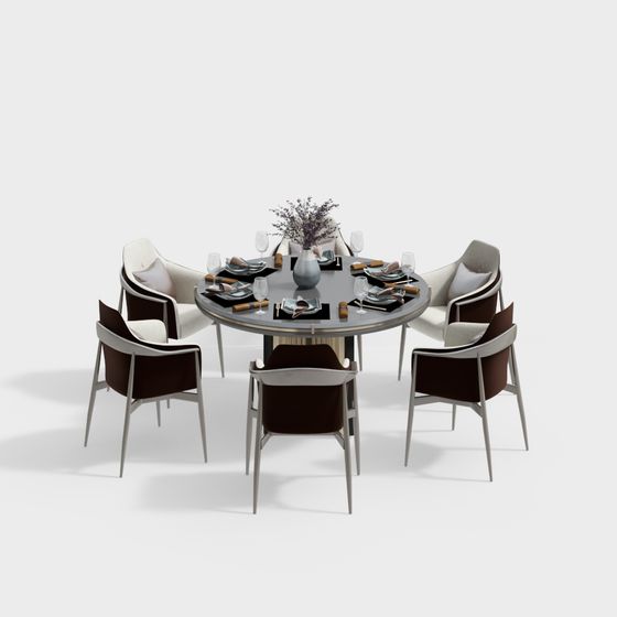 Chic Round Dining Table 3D model for Modern Interiors