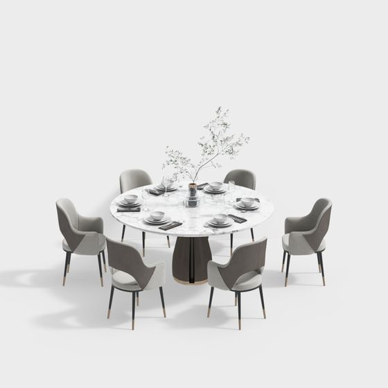 Stylish Round Table and Chair Set 3D model