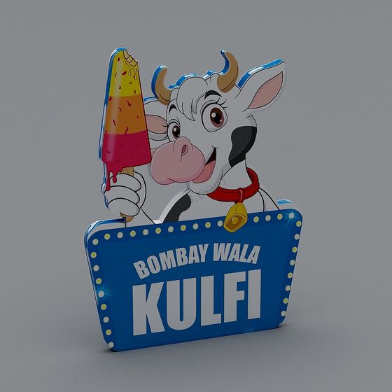 Vibrant Cartoon Cow with Kulfi 3D model