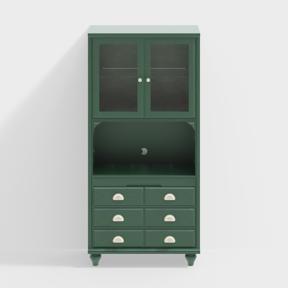 PACB1399 - Dark Green Bookcase (Shell Handle + Glass Removed)