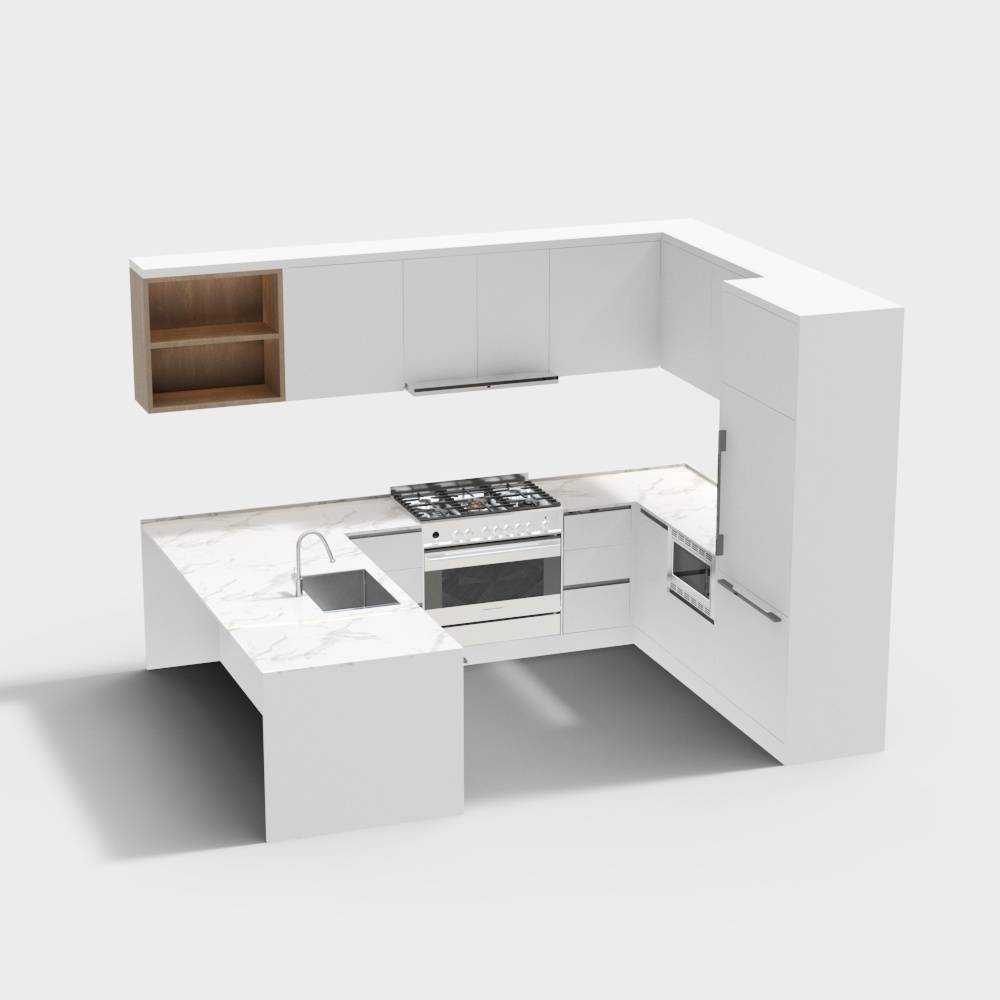 Stylish Low-Poly Kitchen 3D Model Design