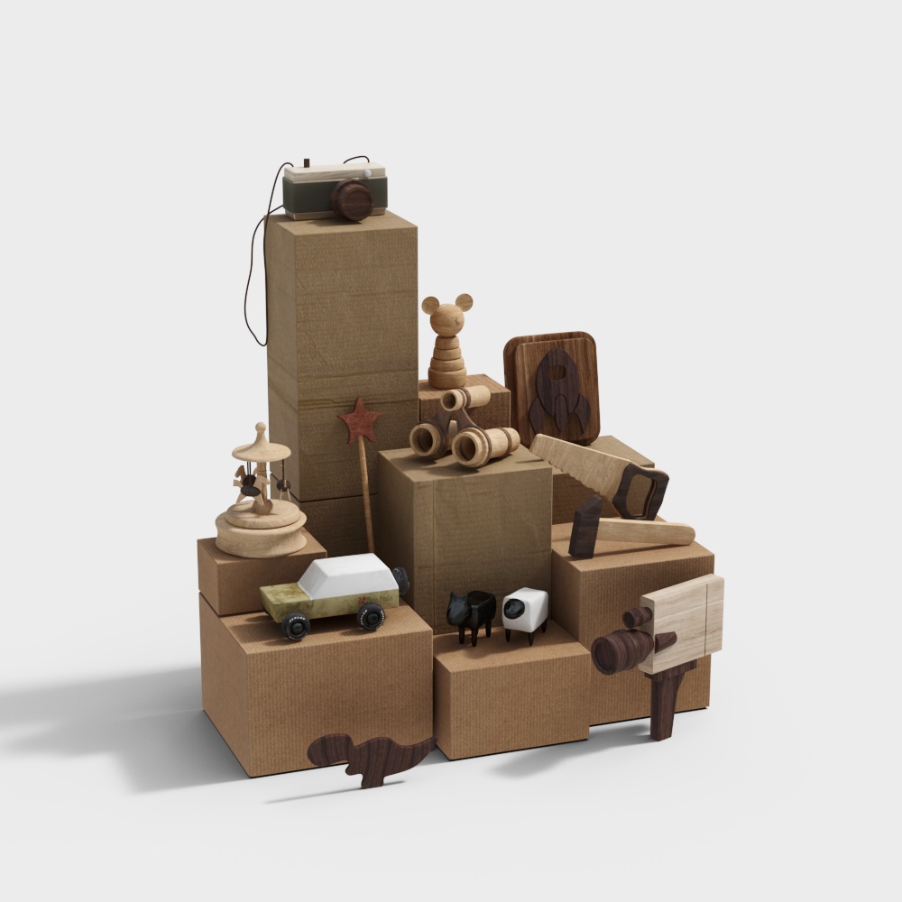 Nostalgic Childhood Toy Stack 3D Model – Low-Poly Wooden Toys