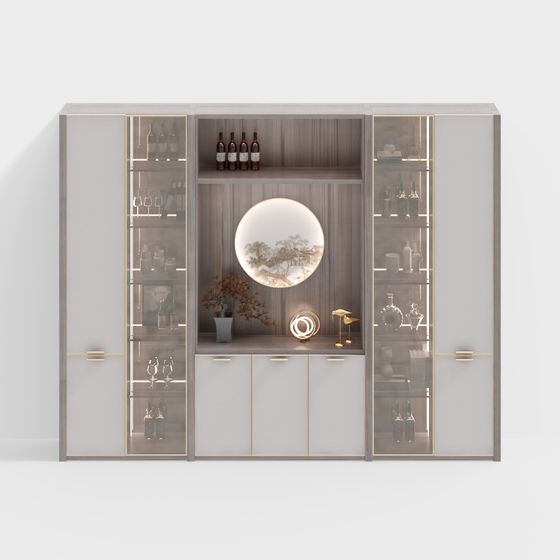 Elegant Low-Polygon Wine Cabinet 3D model