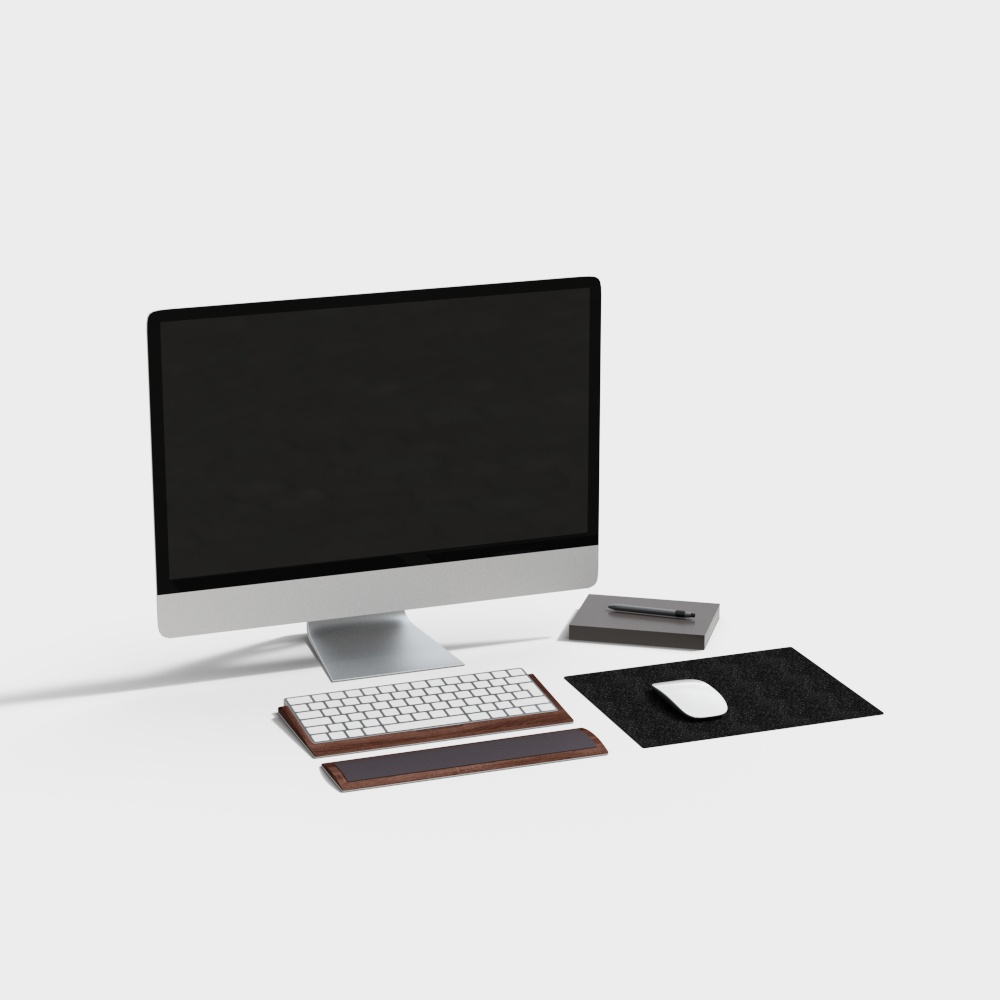Minimalist Office Desk Set 3D Model – Matte Gray & Wood