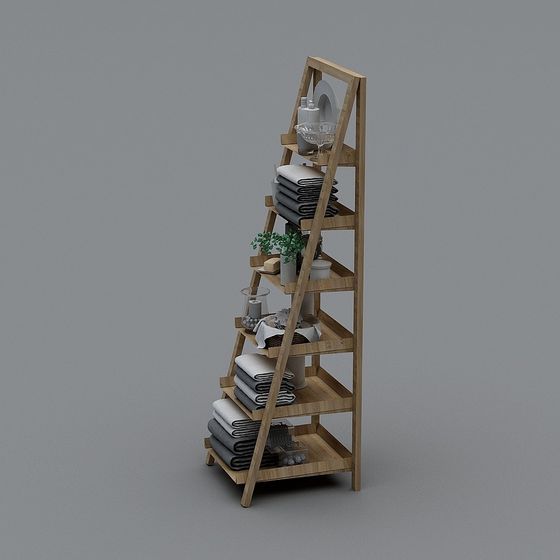 Minimalist Wooden Ladder Bookshelf 3D Model