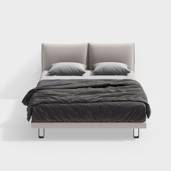 Modern Low-Polygon Bed Frame 3D Model