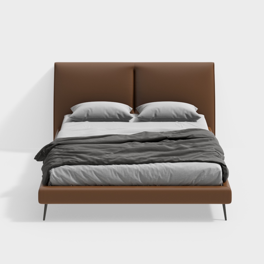 Modern Low-Poly Bed Frame 3D Model – Leather Texture