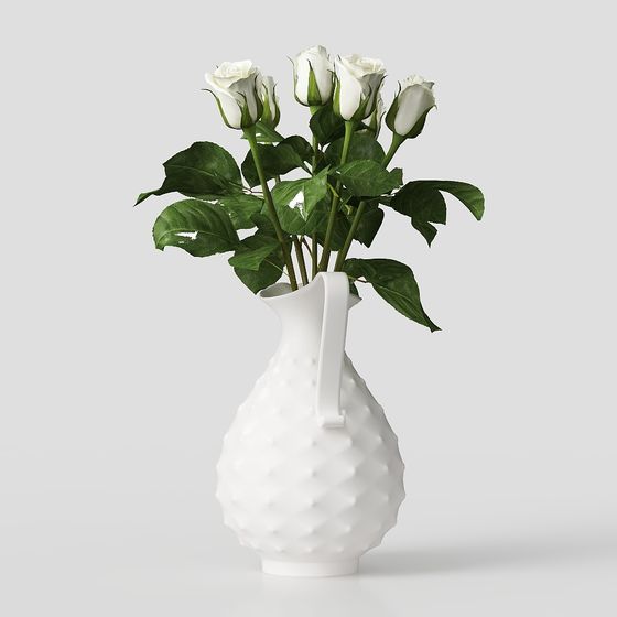 Elegant Low-Poly Vase with Roses 3D model