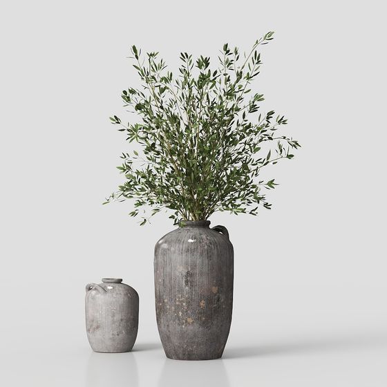 Retro Vase with Olive Branches 3D model for Creative Designs