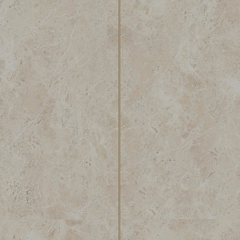Beige marble tile with white veins and gold grout line on beige background