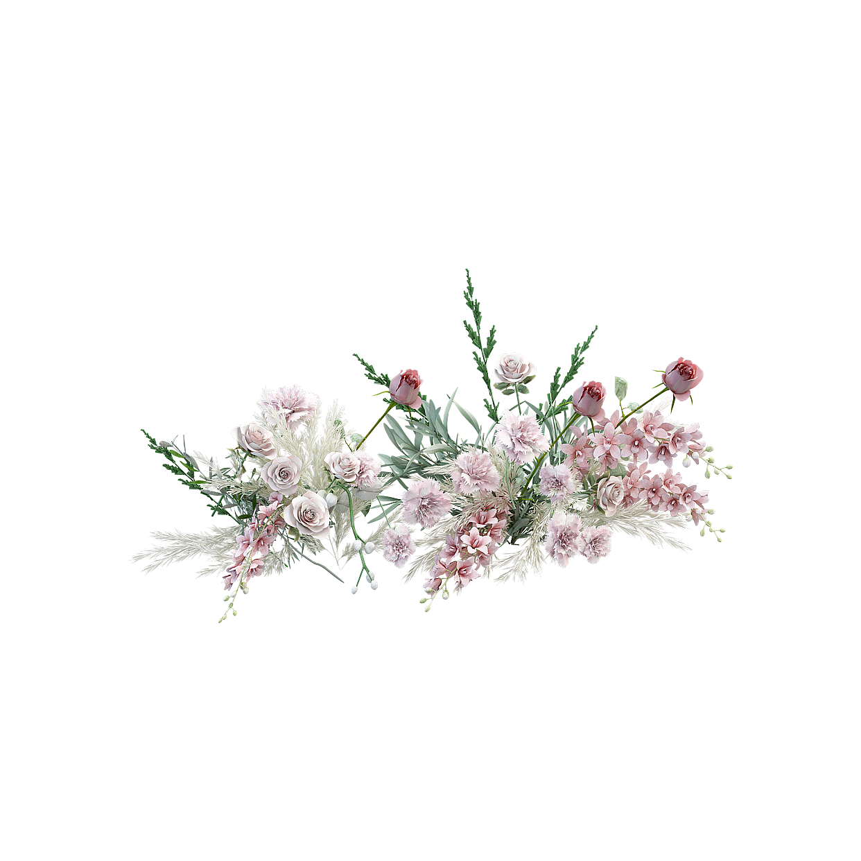 Charming Low-Poly Flower 3D Model – Pink Roses and Lavender