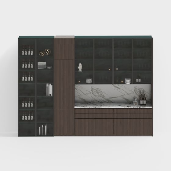 Stylish Low-Poly Green Glass Bar Cabinet 3D model