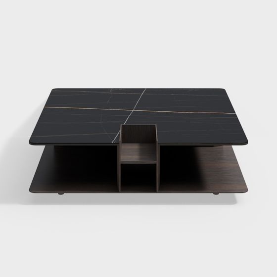 Urban Corner Coffee Table 3D Model – Marble & Wood Mix