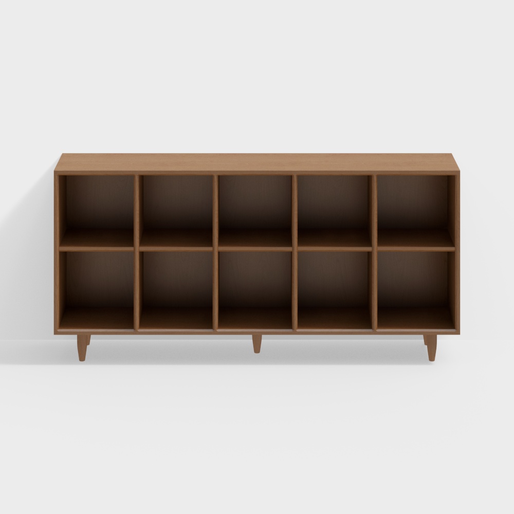 Mid-Century Bookshelf 3D Model – Natural Wood Design