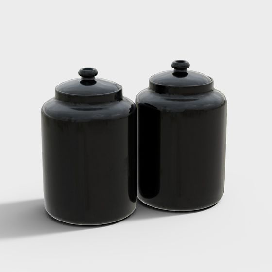 Elegant Black Storage Jar Low-Poly 3D model