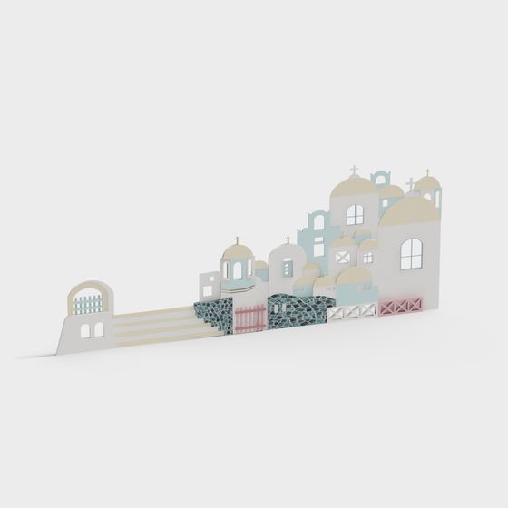 Romantic Low-Poly 3D Model of Greek Island Architecture