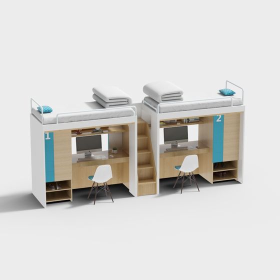 Modern Low-Poly Bunk Bed 3D model