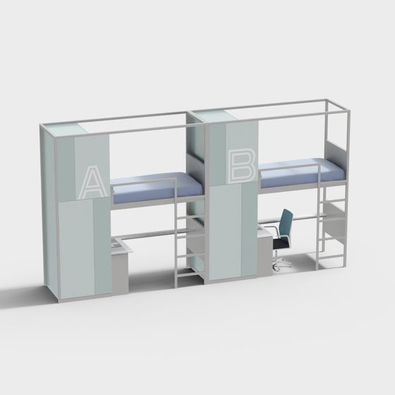 Bunk Bed and Desk Combo 3D Model for Compact Spaces