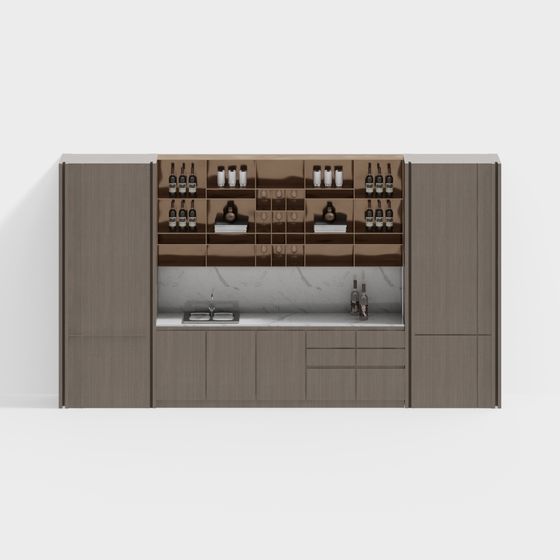 Elegant Low-Poly Bar Cabinet 3D model