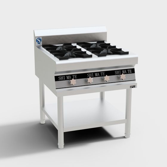 Stylish Low-Poly Gas Stove 3D model for Modern Kitchens