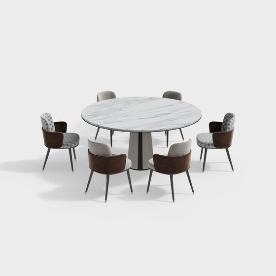 Elegant 3D Dining Table and Chair Set