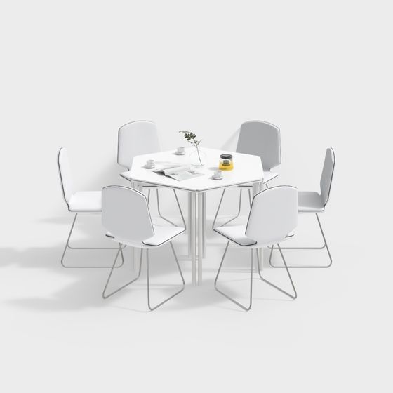 Minimalist 6-Person Dining Table and Chair Set 3D model