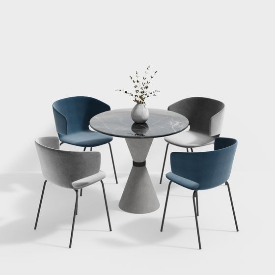 Modern Minimalist 3D Model Dining Table and Chair Set