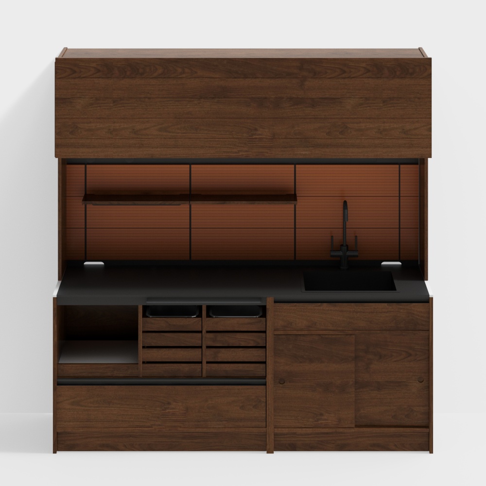 快樂邊櫃 - 2100 款 (咖啡機 + 洗手槽櫃) - 黑胡桃木