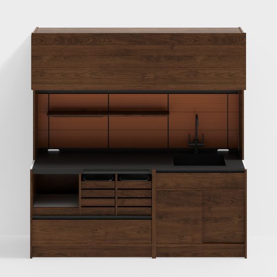 快樂邊櫃 - 2100 款 (咖啡機 + 洗手槽櫃) - 黑胡桃木