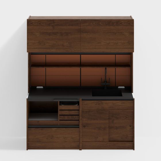 Buffet heureux - Modèles 1800 (maître de café + meuble sous évier) - Noyer noir