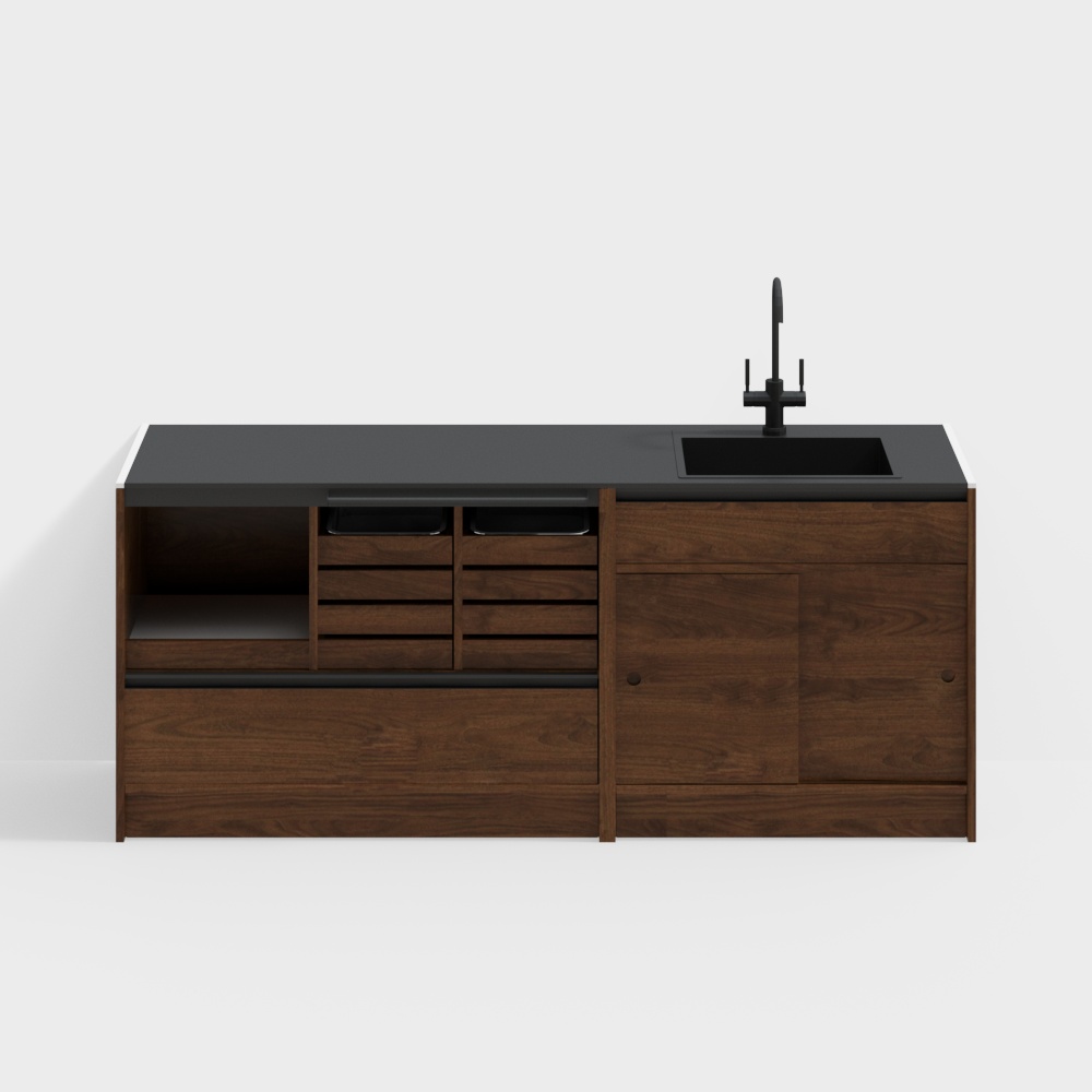 Happy Sideboard Base Cabinet - 2100 Models (Coffee Master + Sink Cabinet) - Black Walnut