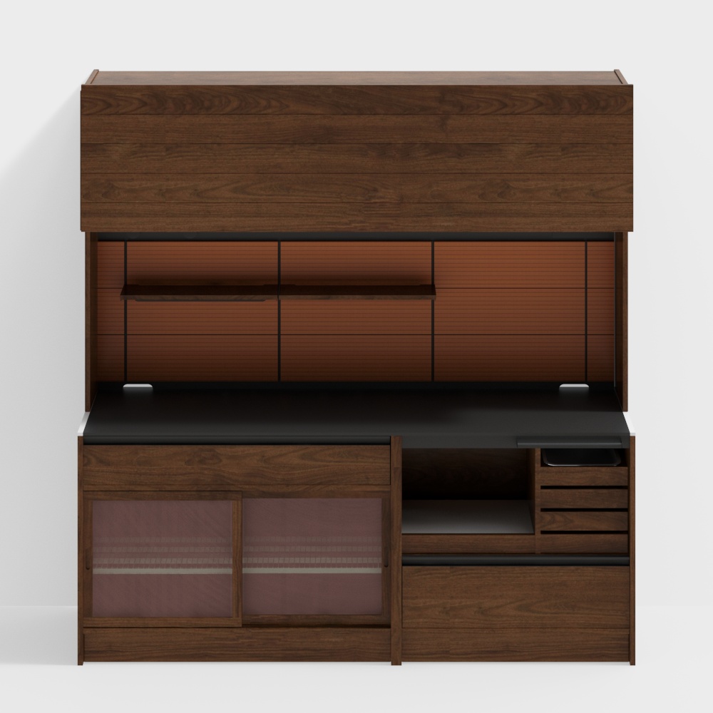 Happy Credenza - Modelli 2100 (Caffè Master + Armadietto con Porte Scorrevoli) - Noce Canaletto