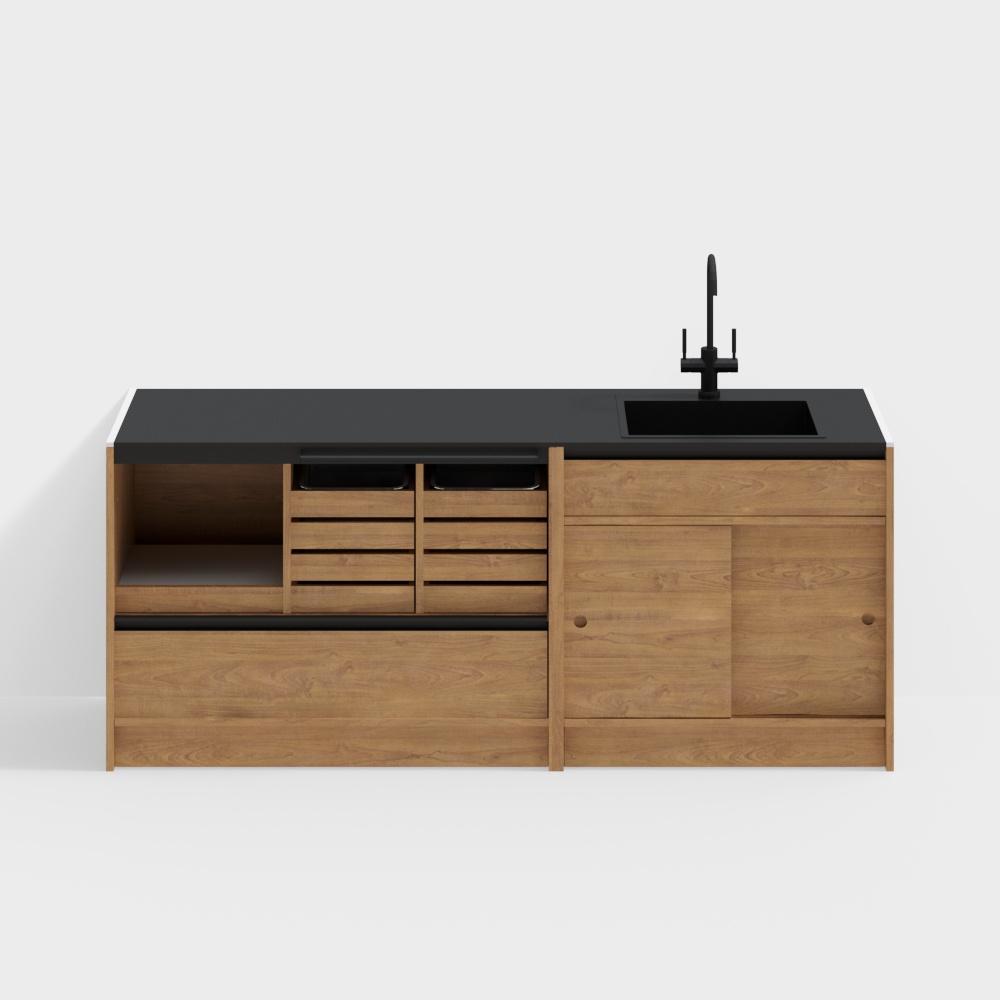 - Happy Sideboard Base Cabinet - 2100 Models (Coffee Master + Sink Cabinet) - Cherry Wood